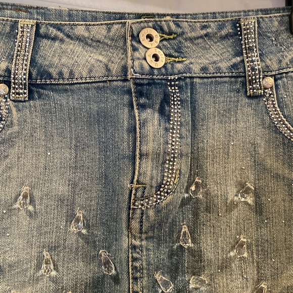 Rhinestone Embellished Denim Mini Skirt - Picture 5 of 11